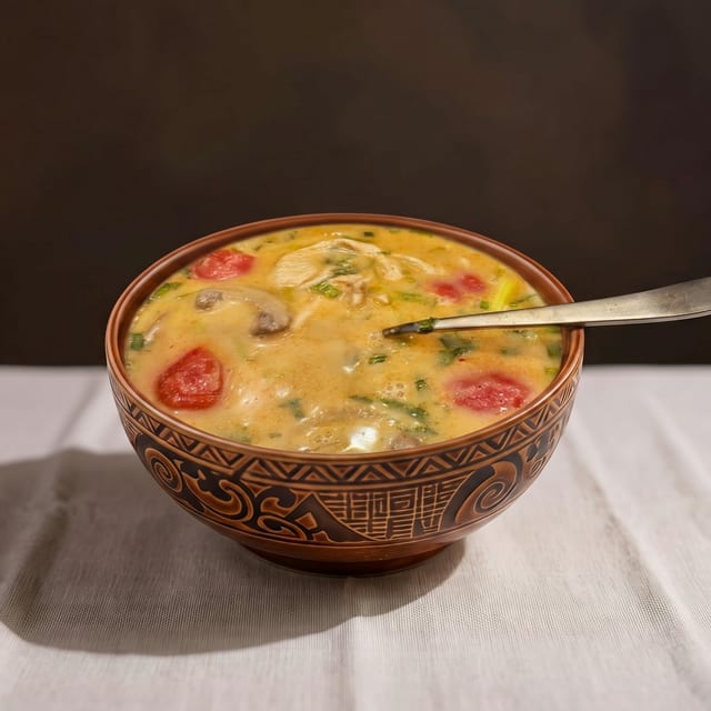 Tom Kha (L).